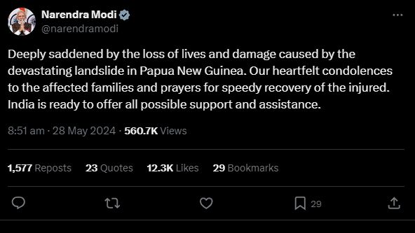 Modi offers help to the victims of Papua New Guinea