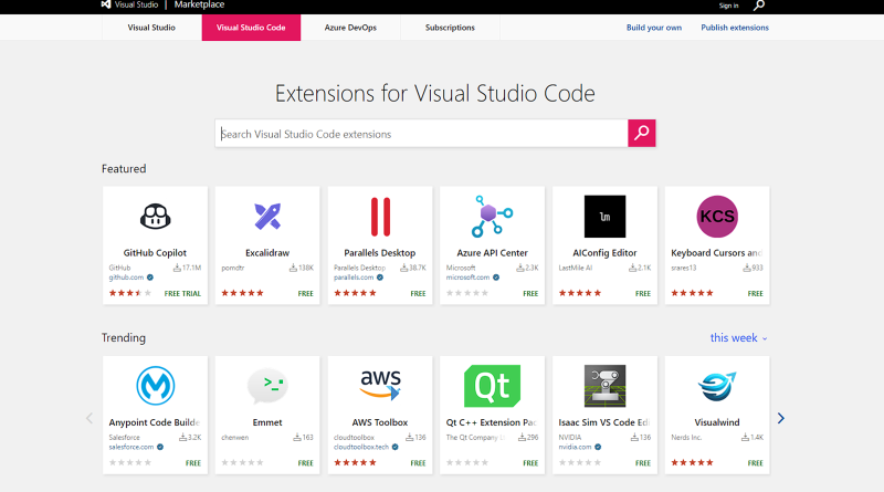VSCode market place Visual Studio
